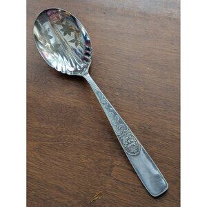 Italian Reed & Barton Silverplate Casserole Spoon Floral Etch 1885 8 1/4"